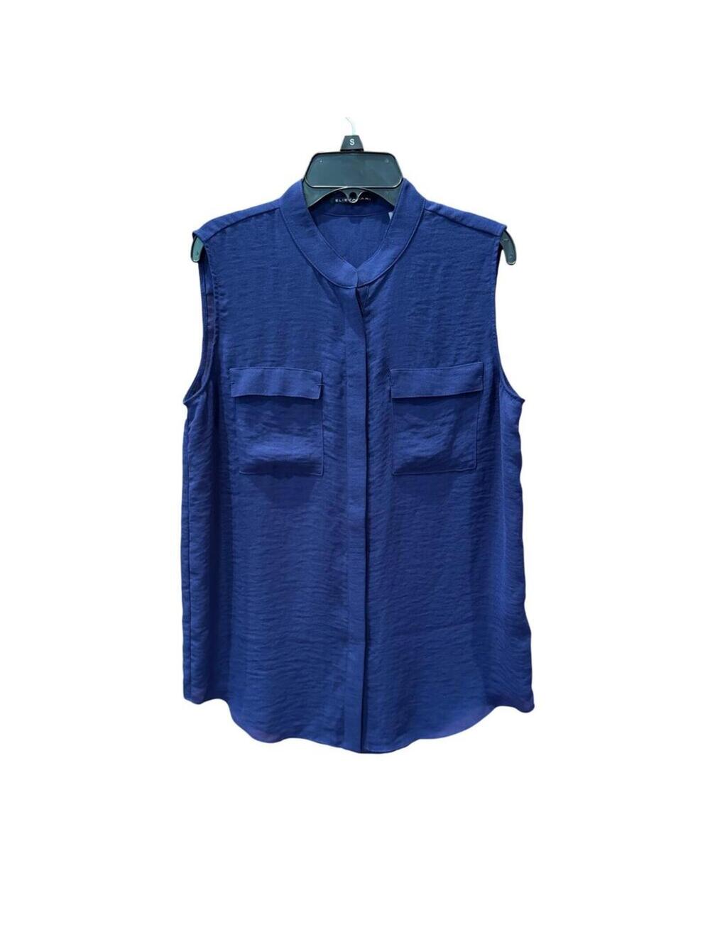 Elie Tahari sleeveless blouse top Blue Womens Small button up Lux flowy travel